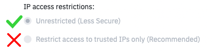 API key IP access restrictions option
